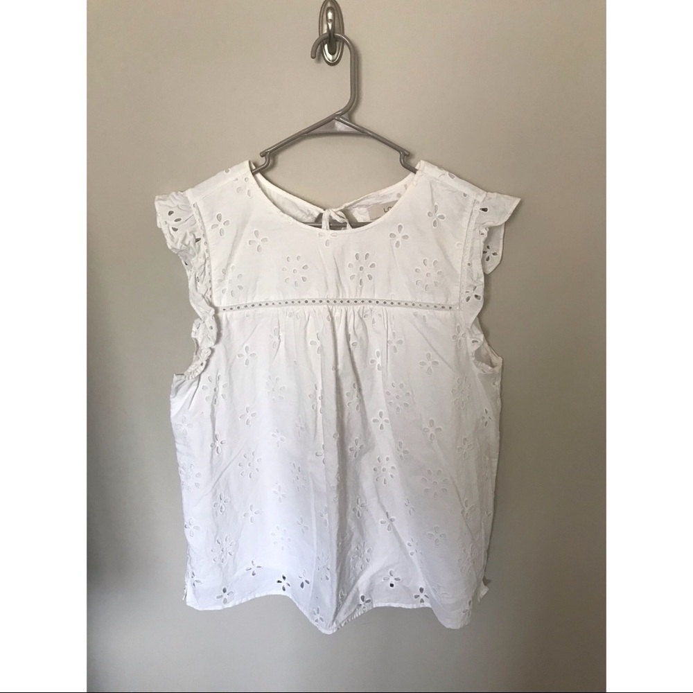 Loft White Fully-Lined Eyelet Top